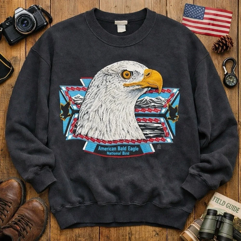 Vtg‎ Sturdy Sweats Lee Sweatshirt American Bald Eagle Southwestern Retro L/XL